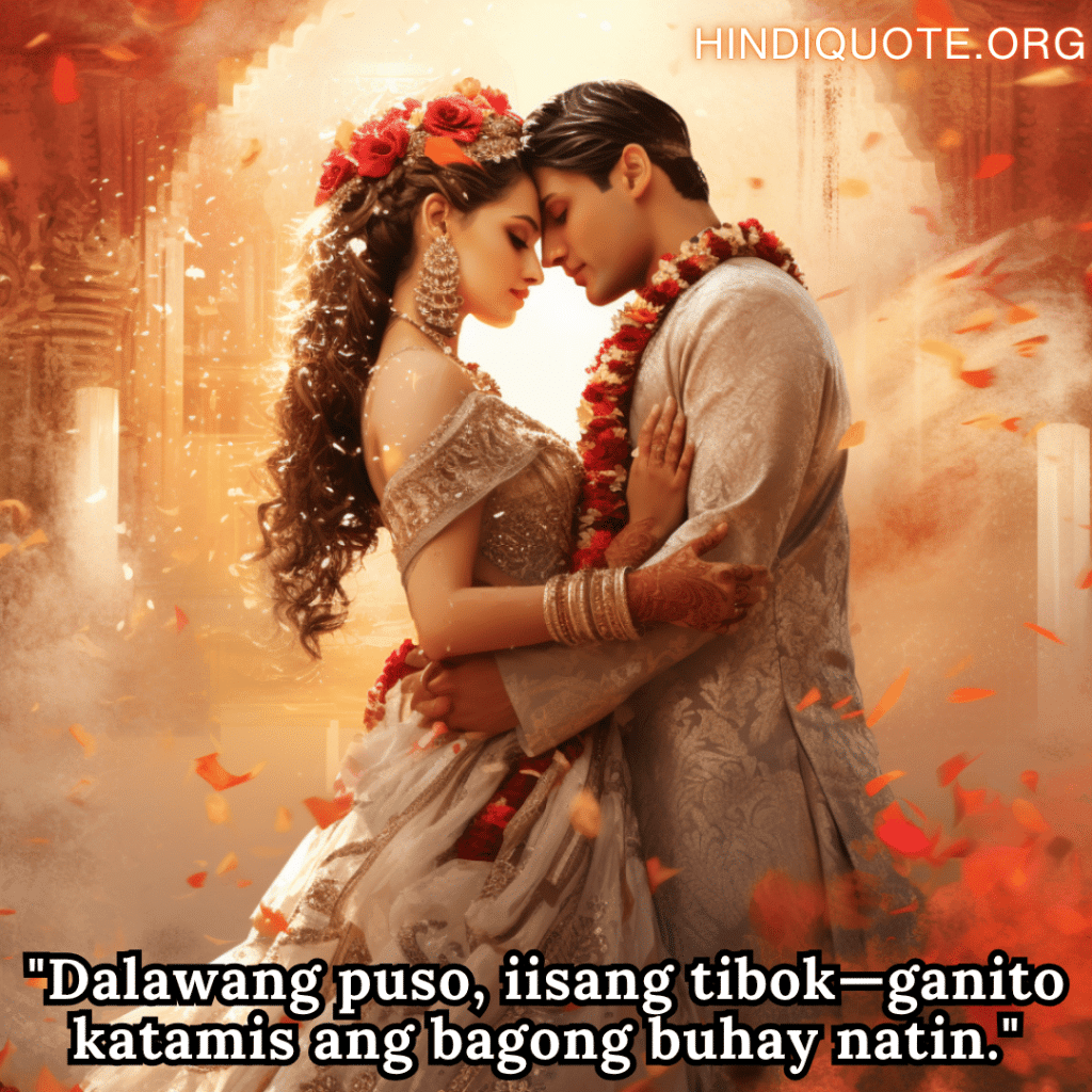 Romantic Phrases In Tagalog For Newlyweds "Dalawang puso, iisang tibok—ganito katamis ang bagong buhay natin."
