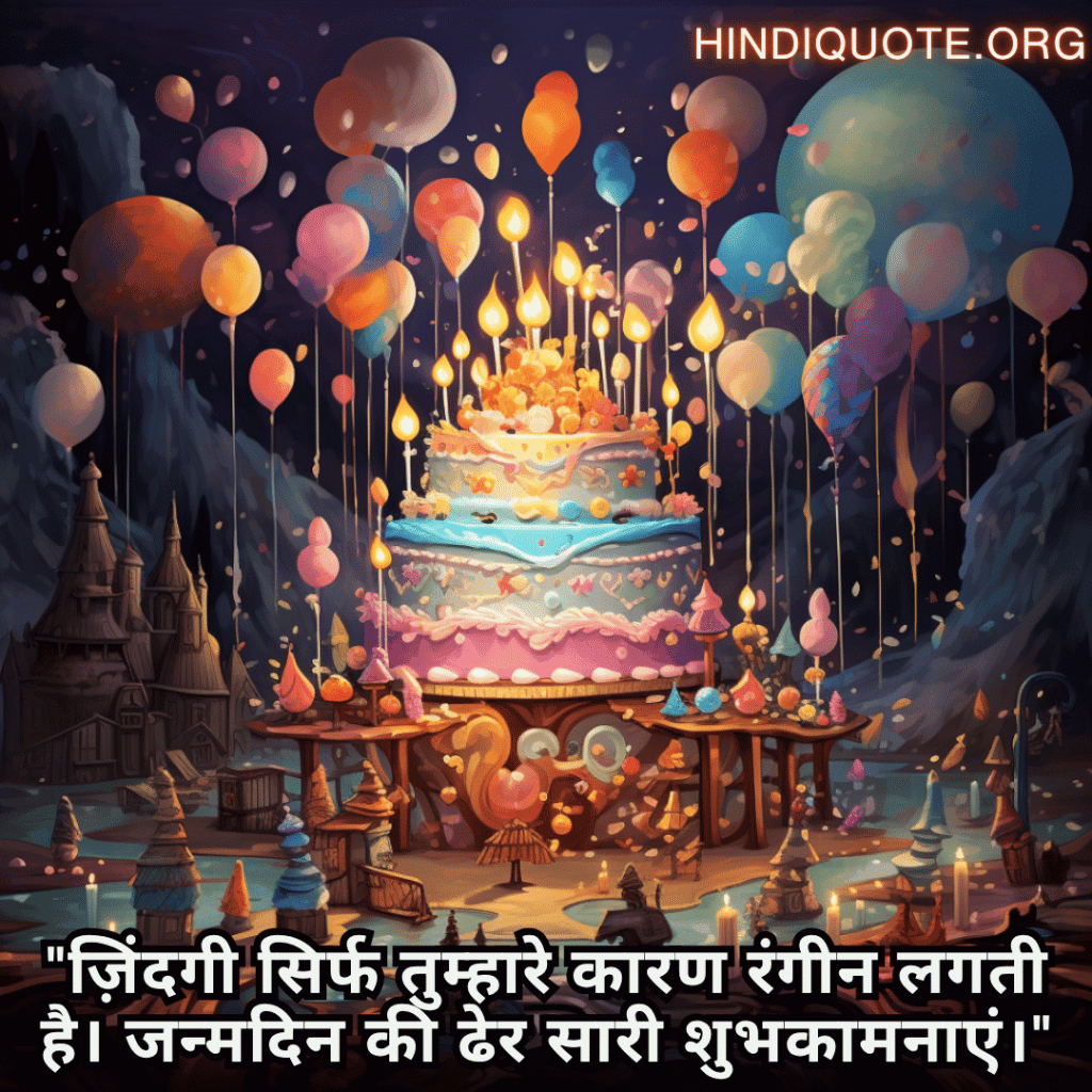 Happy Birthday Wishes In Hindi For Your Wife "ज़िंदगी सिर्फ तुम्हारे कारण रंगीन लगती है। जन्मदिन की ढेर सारी शुभकामनाएं।"