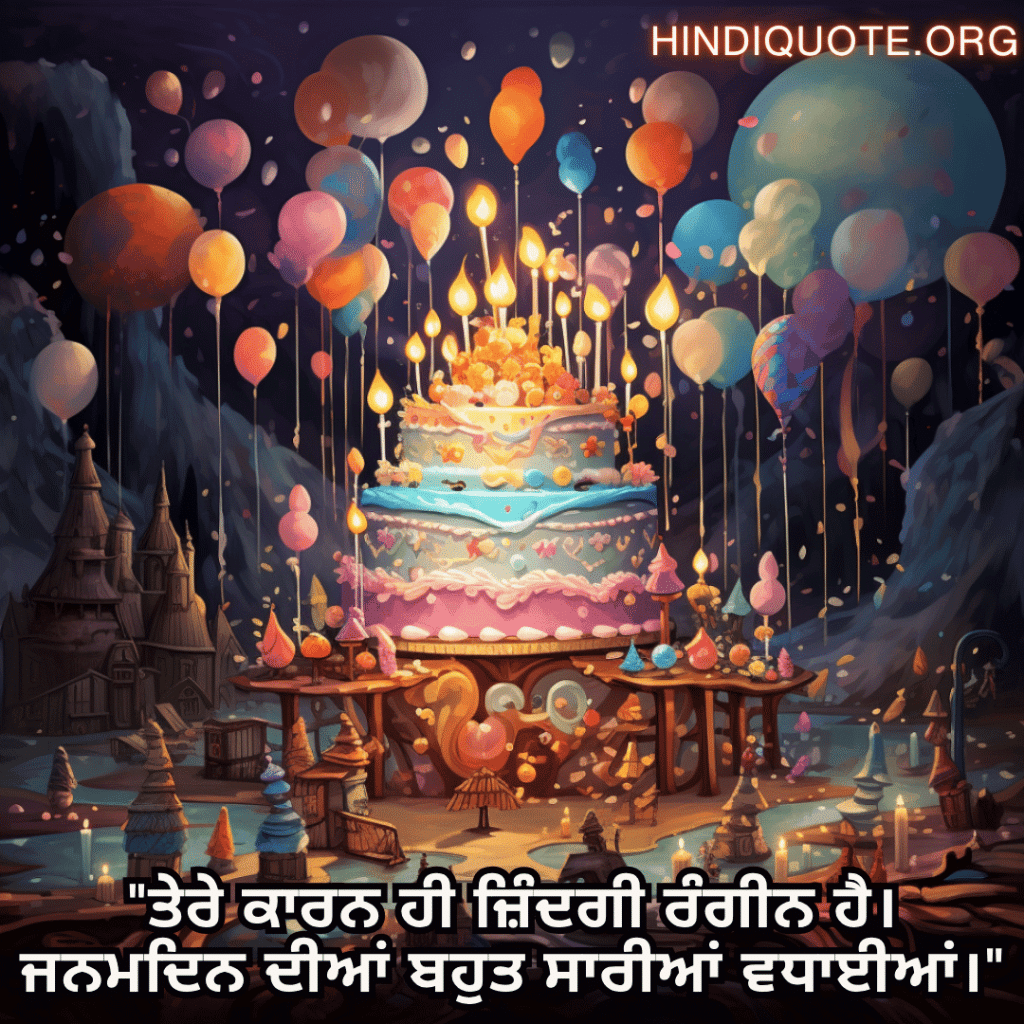Happy Birthday Wishes In Punjabi For Your Wife "ਤੇਰੇ ਕਾਰਨ ਹੀ ਜ਼ਿੰਦਗੀ ਰੰਗੀਨ ਹੈ। ਜਨਮਦਿਨ ਦੀਆਂ ਬਹੁਤ ਸਾਰੀਆਂ ਵਧਾਈਆਂ।"