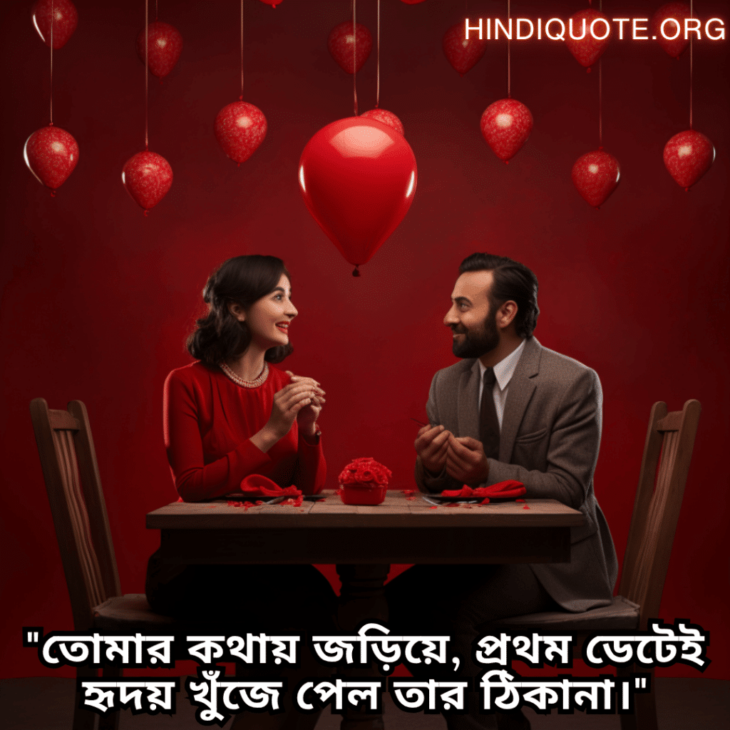 Romantic Shayari In Bengali For First Dates "তোমার কথায় জড়িয়ে, প্রথম ডেটেই হৃদয় খুঁজে পেল তার ঠিকানা।"