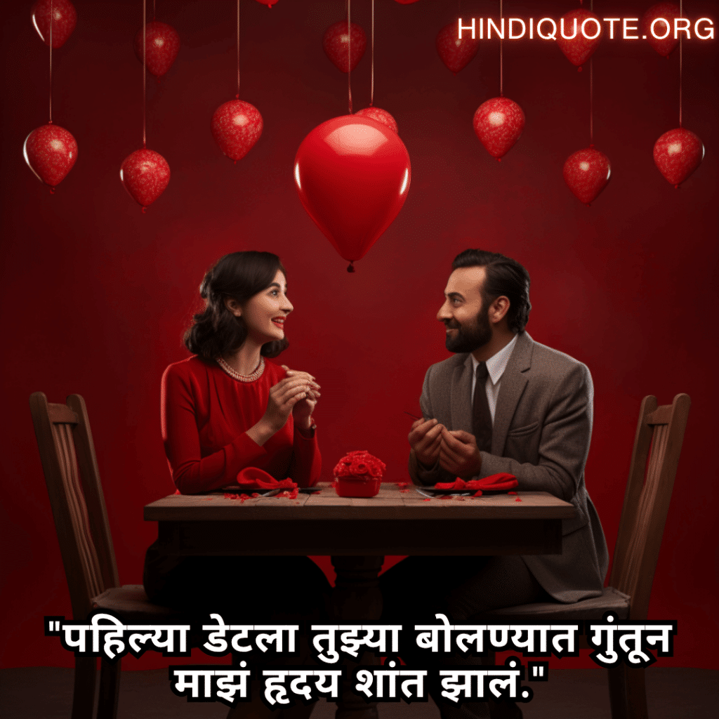 Romantic Shayari In Marathi For First Dates "पहिल्या डेटला तुझ्या बोलण्यात गुंतून माझं हृदय शांत झालं."