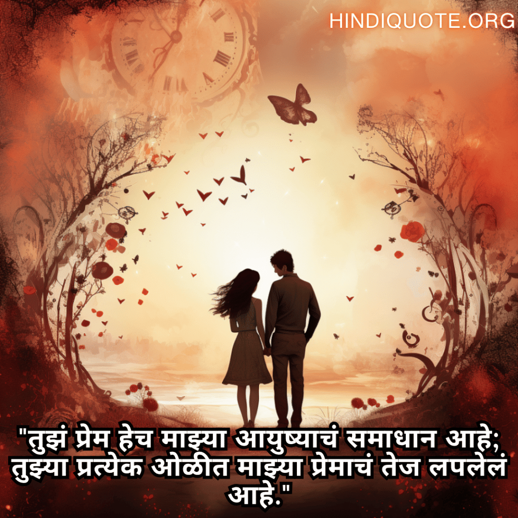 Romantic Shayari In Marathi For Your Girlfriend "तुझं प्रेम हेच माझ्या आयुष्याचं समाधान आहे; तुझ्या प्रत्येक ओळीत माझ्या प्रेमाचं तेज लपलेलं आहे."