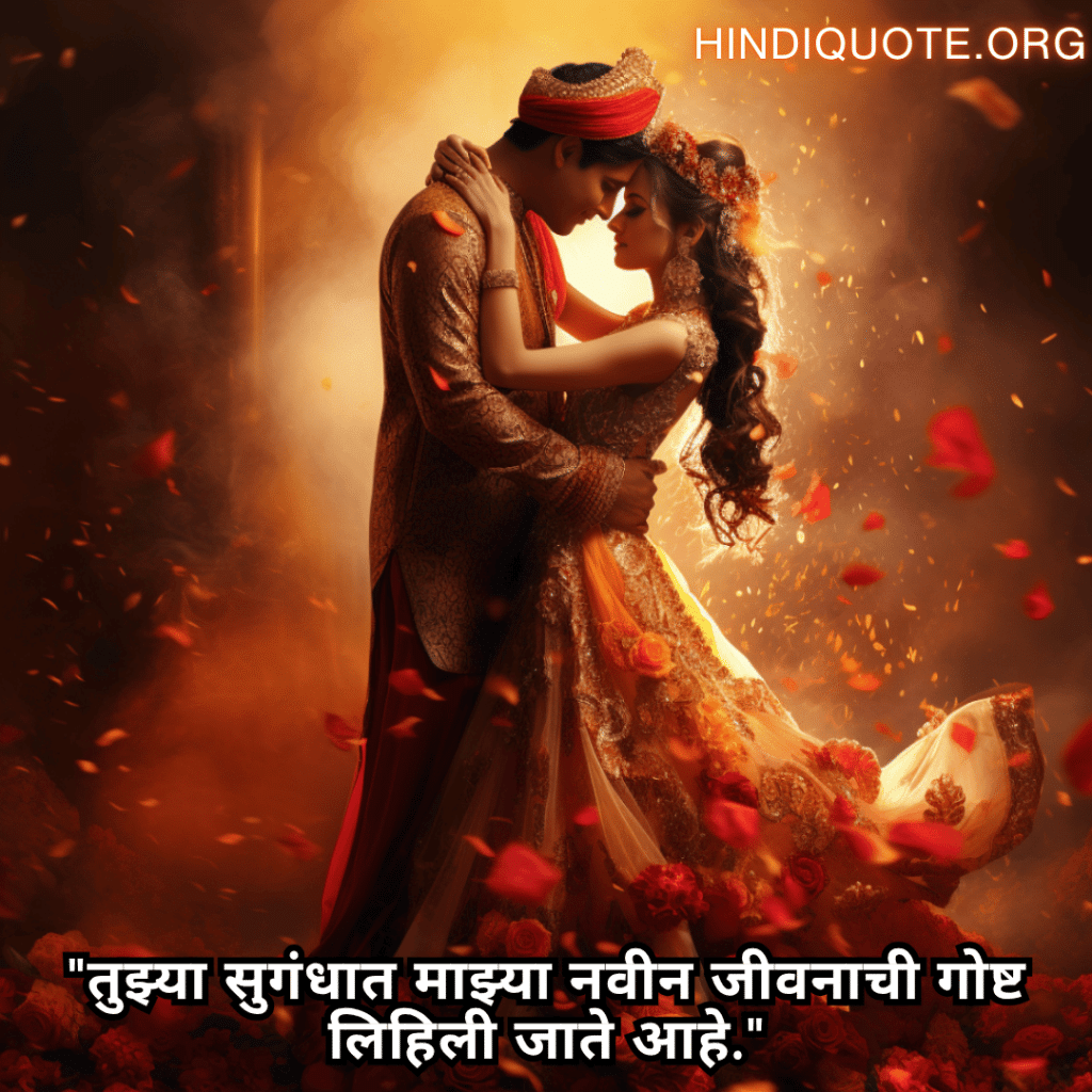 Romantic Quotes In Marathi For Newlyweds "तुझ्या सुगंधात माझ्या नवीन जीवनाची गोष्ट लिहिली जाते आहे."