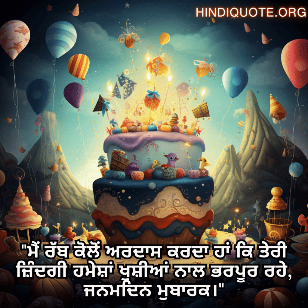 Happy Birthday Wishes In Punjabi For Your Sister "ਮੈਂ ਰੱਬ ਕੋਲੋਂ ਅਰਦਾਸ ਕਰਦਾ ਹਾਂ ਕਿ ਤੇਰੀ ਜ਼ਿੰਦਗੀ ਹਮੇਸ਼ਾਂ ਖੁਸ਼ੀਆਂ ਨਾਲ ਭਰਪੂਰ ਰਹੇ, ਜਨਮਦਿਨ ਮੁਬਾਰਕ।"