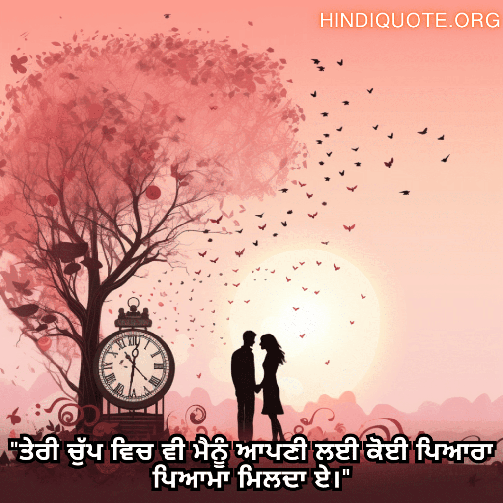 Romantic Shayari In Punjabi For Your Crush "ਤੇਰੀ ਚੁੱਪ ਵਿਚ ਵੀ ਮੈਨੂੰ ਆਪਣੀ ਲਈ ਕੋਈ ਪਿਆਰਾ ਪਿਆਮਾ ਮਿਲਦਾ ਏ।"