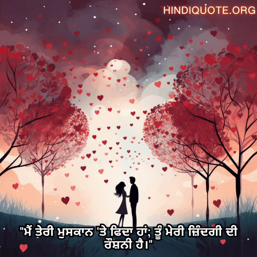 "ਮੈਂ ਤੇਰੀ ਮੁਸਕਾਨ 'ਤੇ ਫਿਦਾ ਹਾਂ; ਤੂੰ ਮੇਰੀ ਜ਼ਿੰਦਗੀ ਦੀ ਰੌਸ਼ਨੀ ਹੈ।"