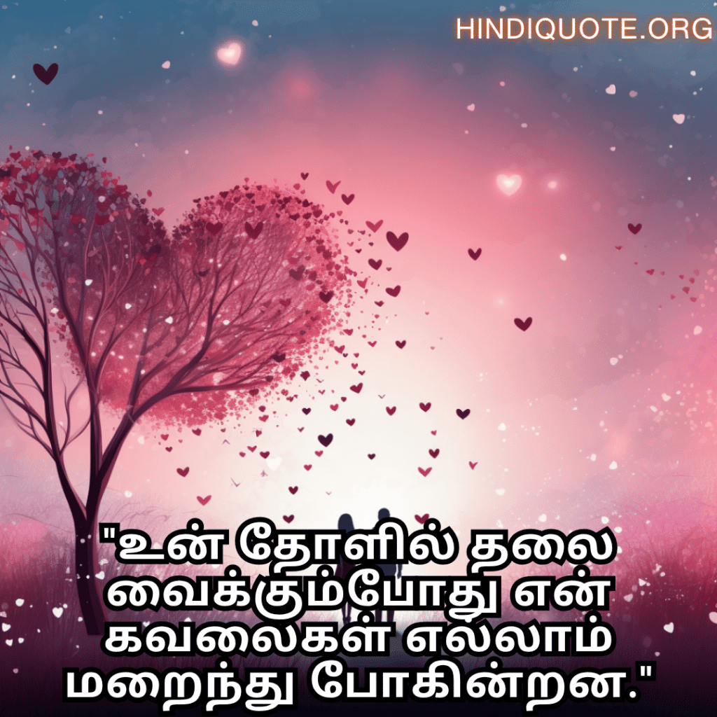 "உன் தோளில் தலை வைக்கும்போது என் கவலைகள் எல்லாம் மறைந்து போகின்றன."