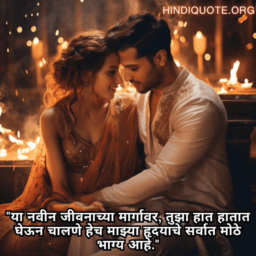 "या नवीन जीवनाच्या मार्गावर, तुझा हात हातात घेऊन चालणे हेच माझ्या हृदयाचे सर्वात मोठे भाग्य आहे."